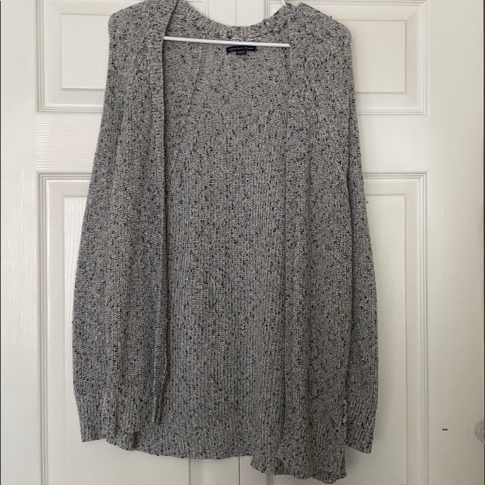 Grey Knitted Cardigan with Lace-Up Side